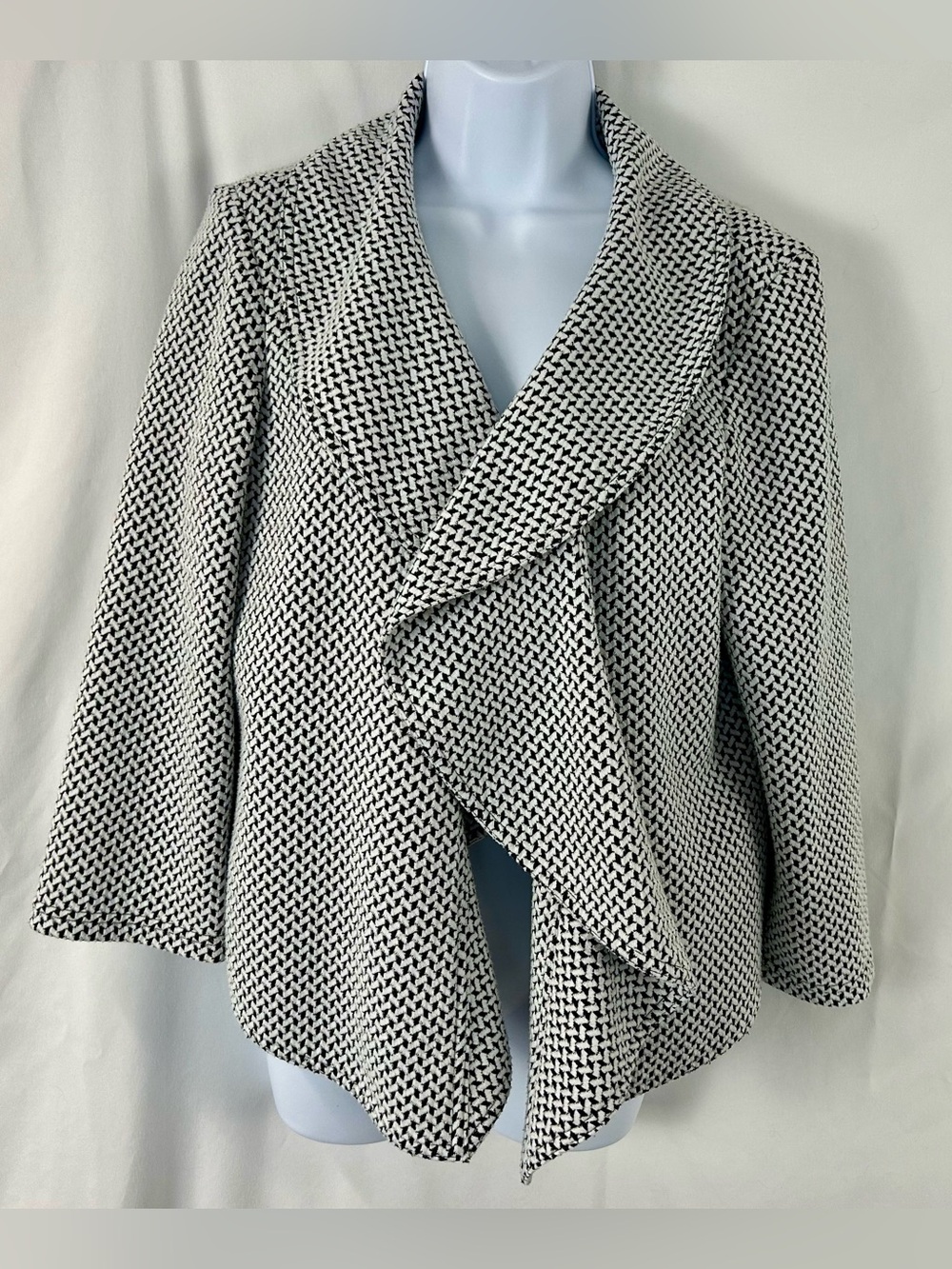 Calvin Klein Black White Geometric Drape Open Front Blazer Jacket Size 12